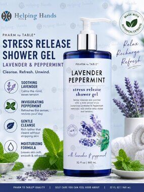 Pharm to Table Stress Release/Lavender & Peppermint Shower Gel Body Wash 32oz